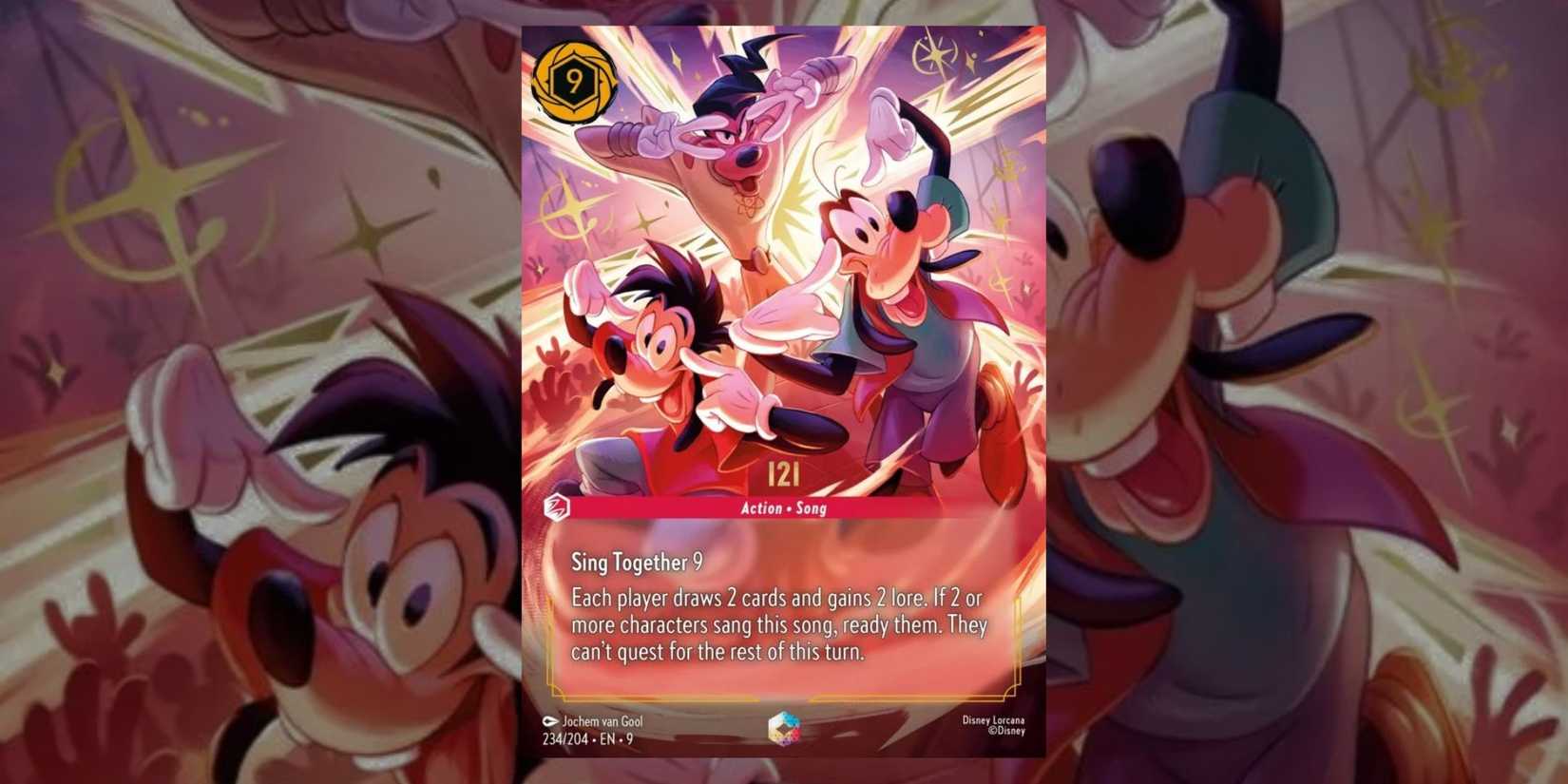 Fabled set from Disney Lorcana with the enchanted card for I2I in the middle