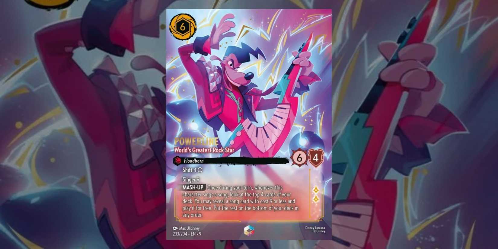 Fabled set from Disney Lorcana with the enchanted card Powerline in the middle