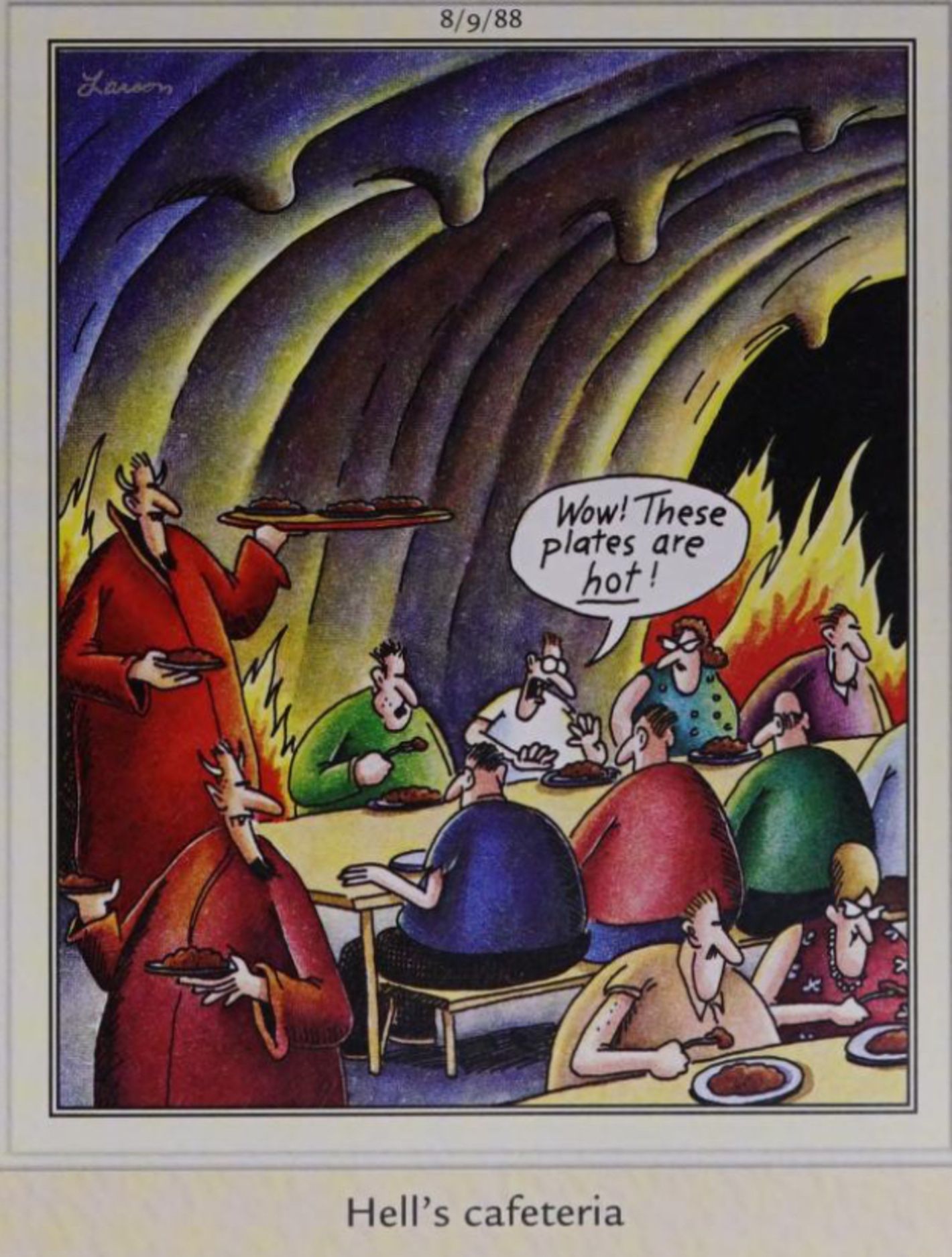Far Side, agosto 9, 1988, inferno con mensa