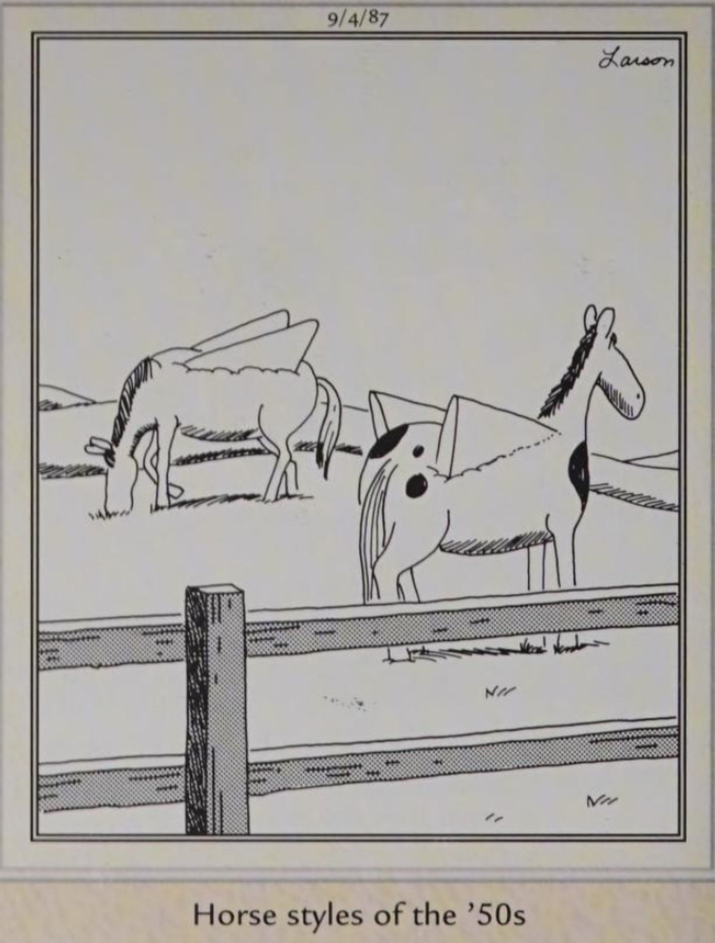 Far Side, September 4, 1987, cavalli con pinne