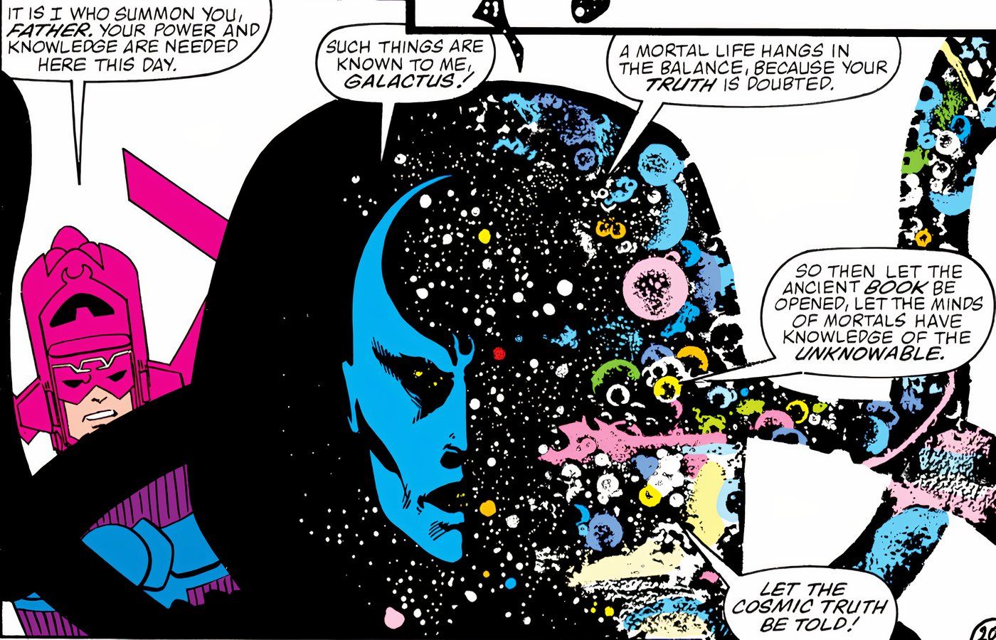 Galactus and Eternity explaining why Galactus is important to the universe.
