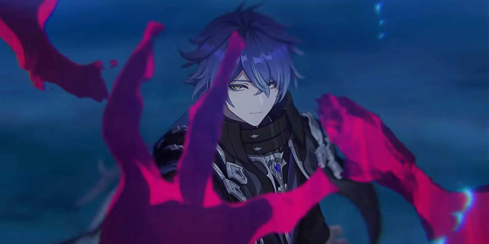 Genshin Impact's Flins looks serious as he's attacked by the Wild Hunt.