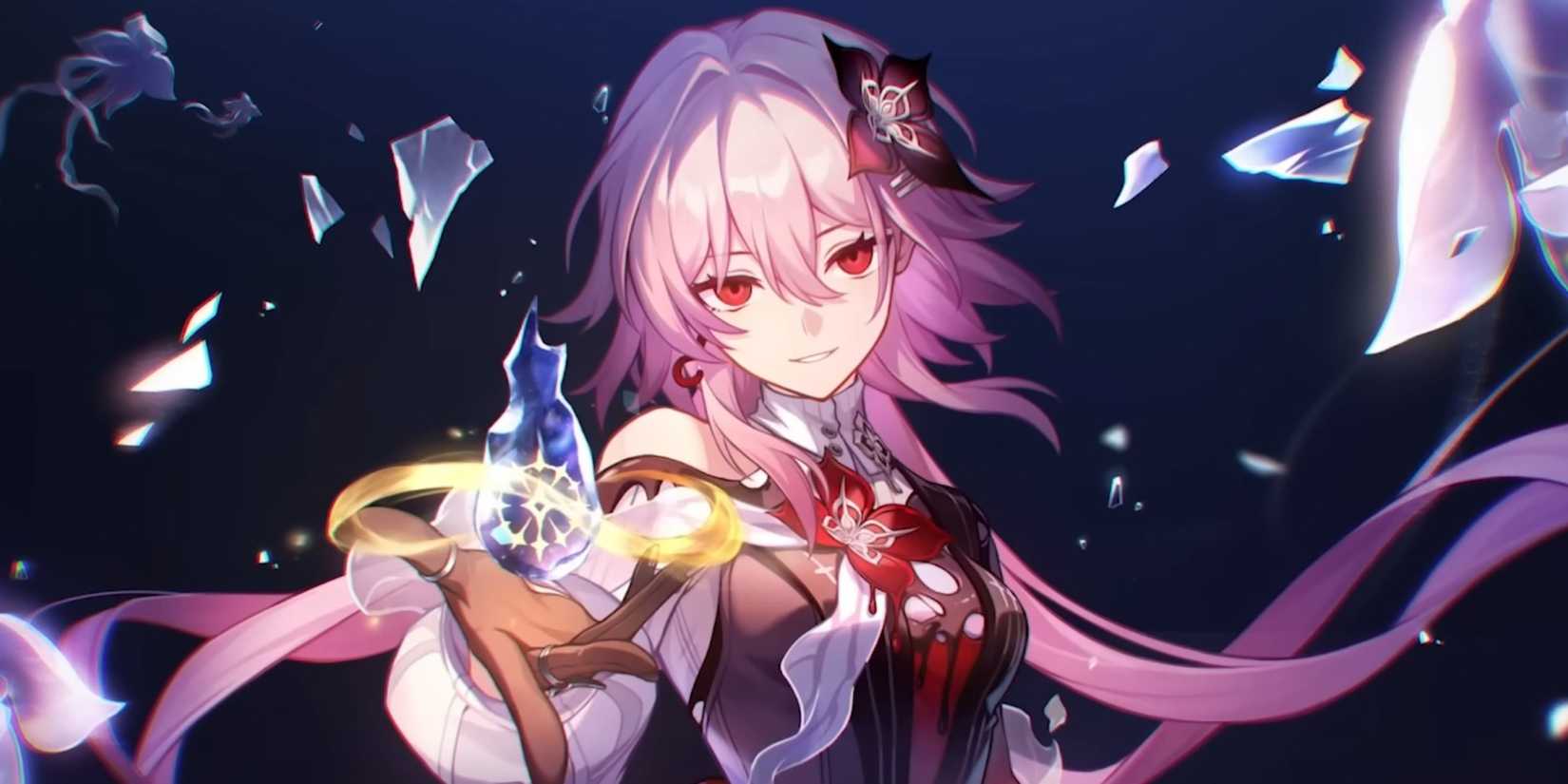 Honkai Star Rail's Evernight extends her hand, holding a Coreflame.