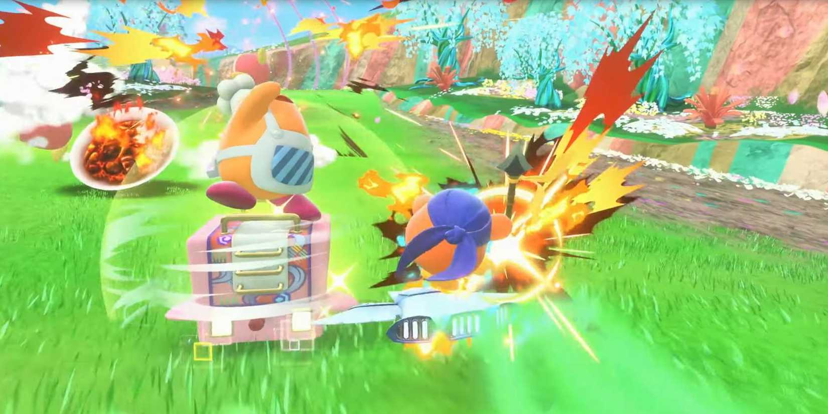 Kirby Air Riders Chef Kawasaki using Superspicy Cooking Special ability to cause opponent to spew flames