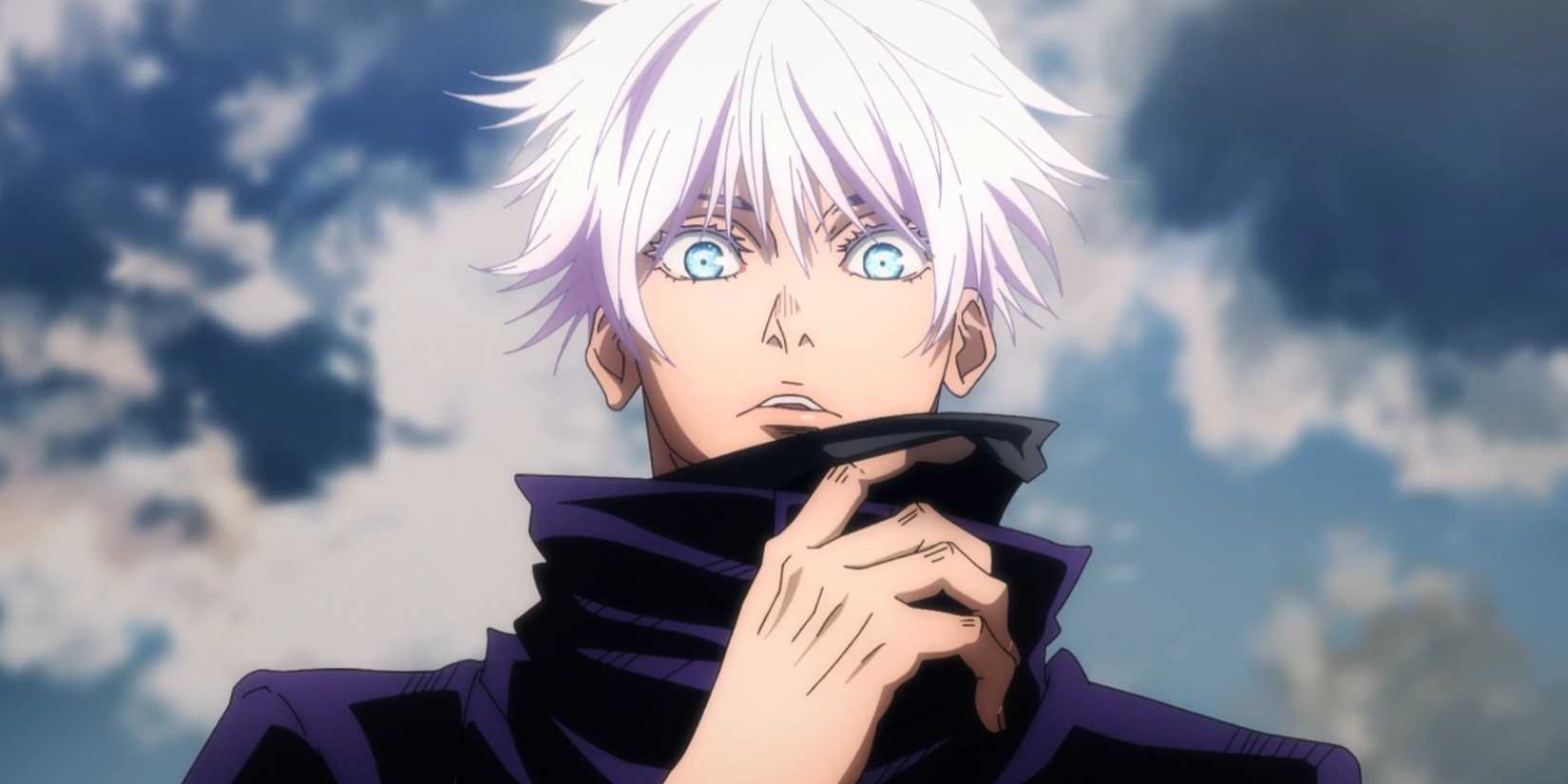 Gojo Satoru looking ahead with his eyes not covered by his mask Jujutsu Kaisen