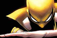 Iron Fist pulls off a martial arts move while shrouded in darkness in Marvel Comics cover