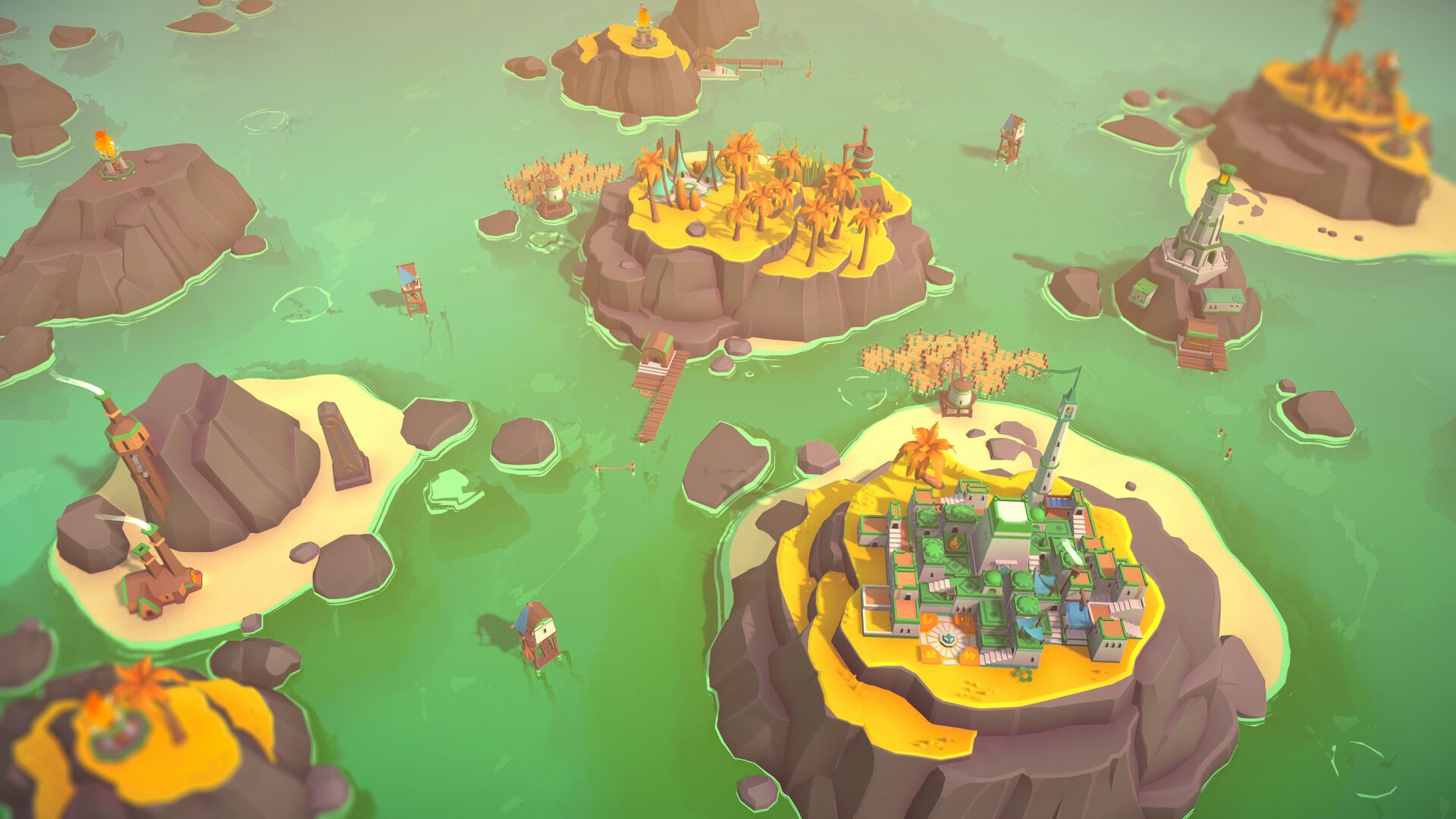 Islanders new shores screenshot of some islands in green water