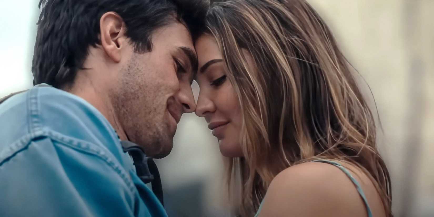 Jack and Heather push their faces together in The Map that Leads to You