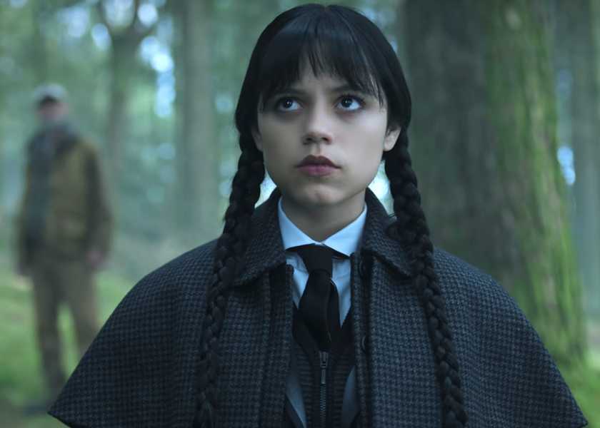 Jenna Ortega as Wednesday looking up in Wednesday season 2 episode 1