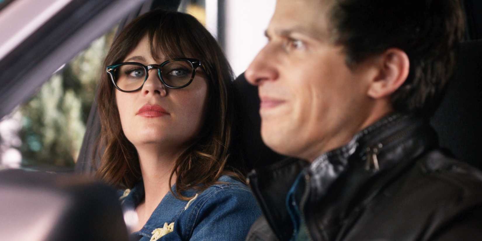 Jess looking at Jake Peralta in New Girl and Brooklyn Nine Nine crossover