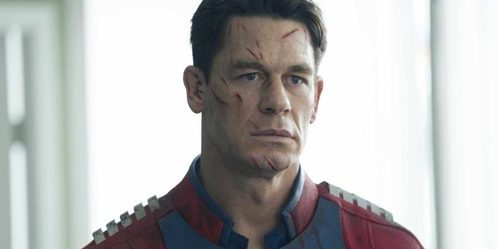 John Cena in Peacemaker looking off-screen