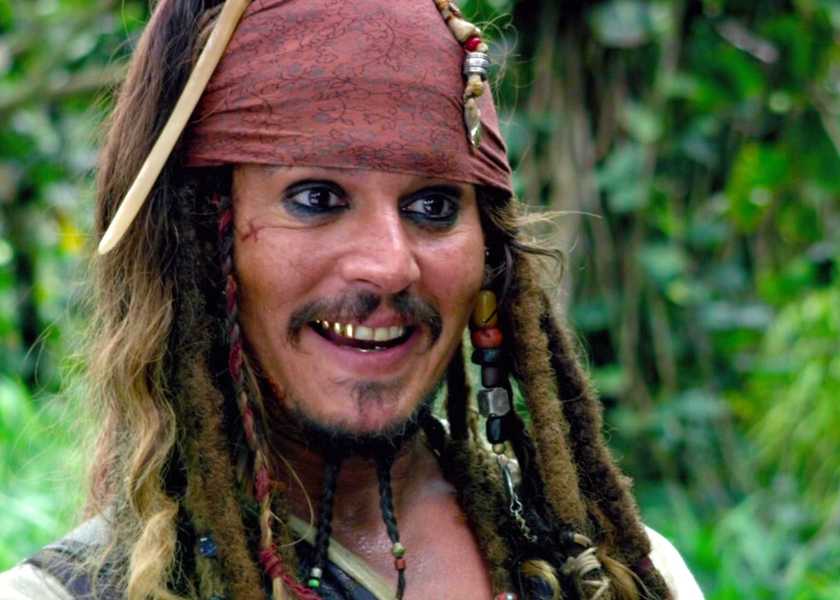 Johnny Depp is smiling in Pirates of the Caribbean