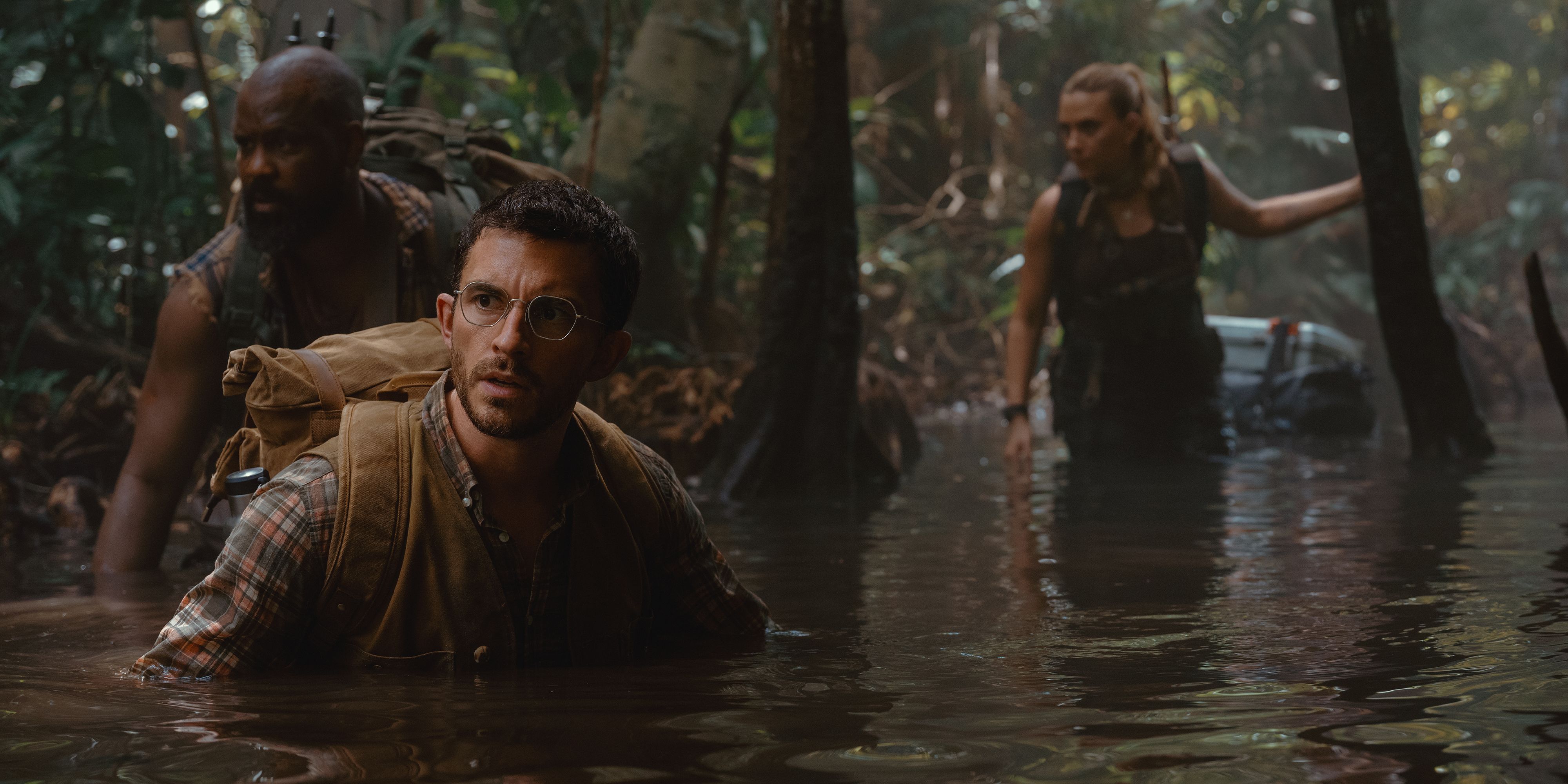 Jonathan Bailey in water in Jurassic World Rebirth