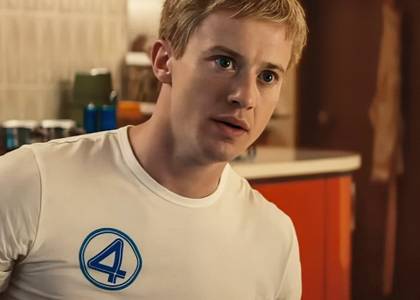 Joseph Quinn as Johnny Storm looking shocked in The Fantastic Four First Steps