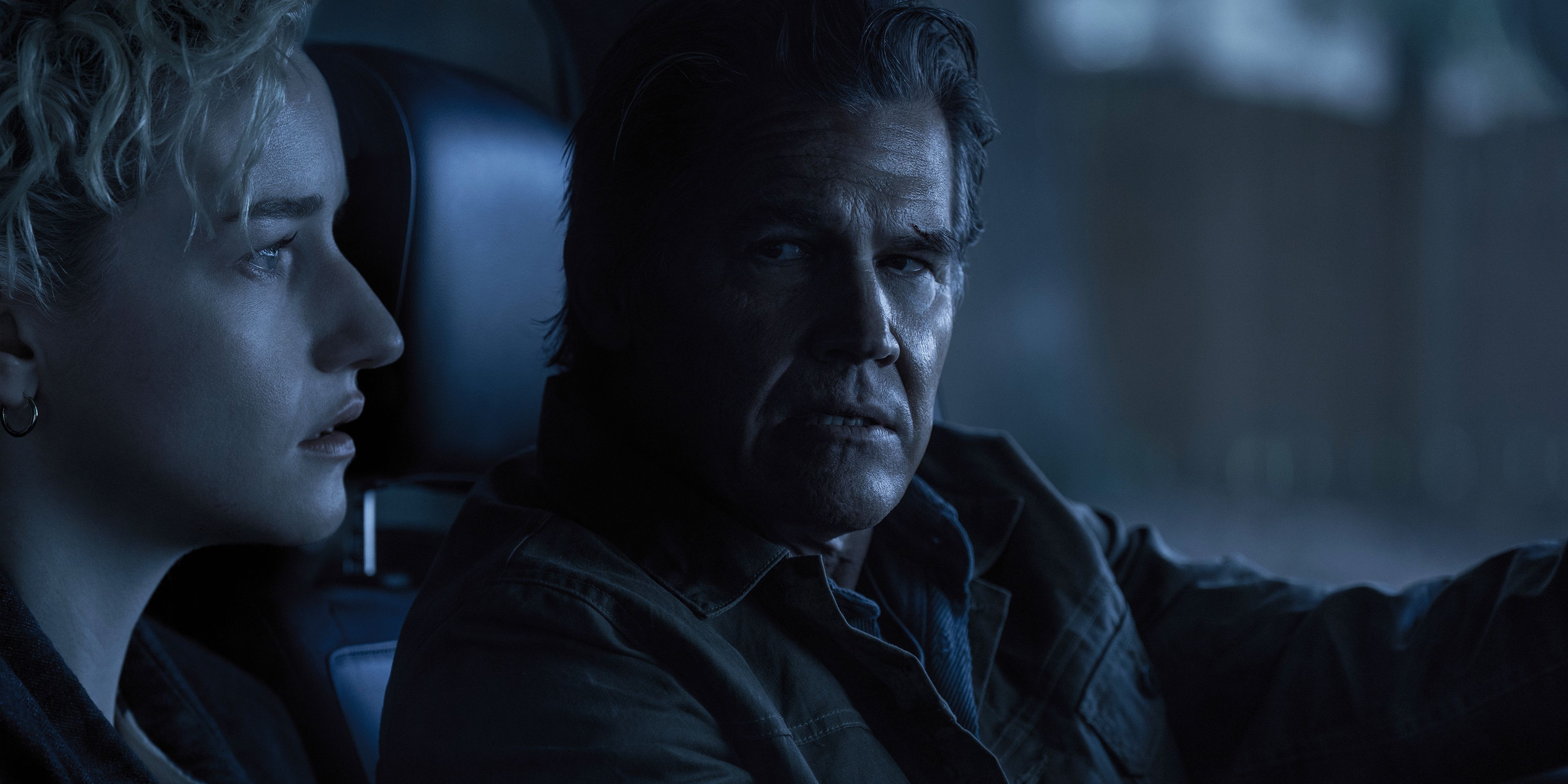 Josh Brolin in car with Julia Garner in Weapons