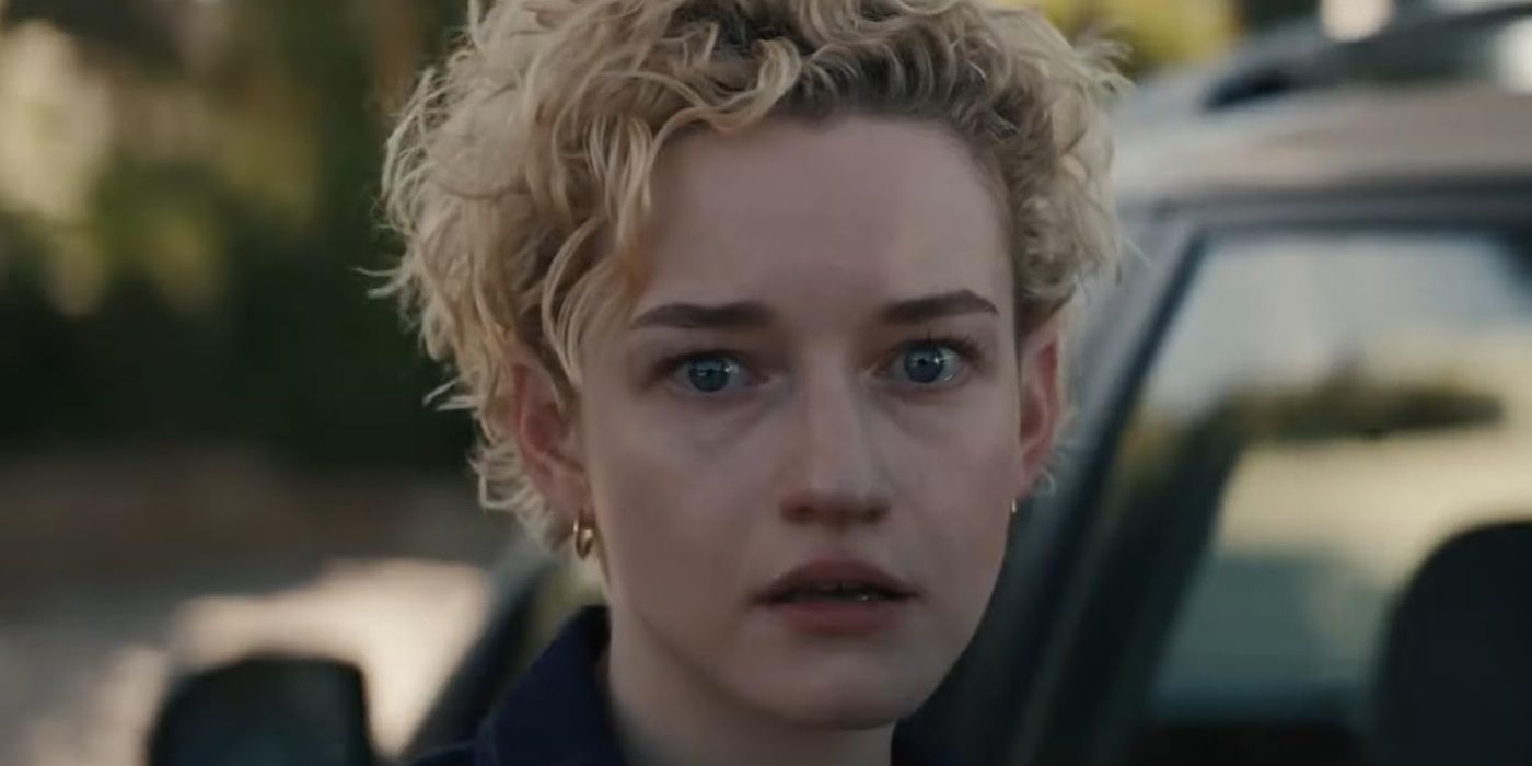 Julia Garner looking scared in Weapons