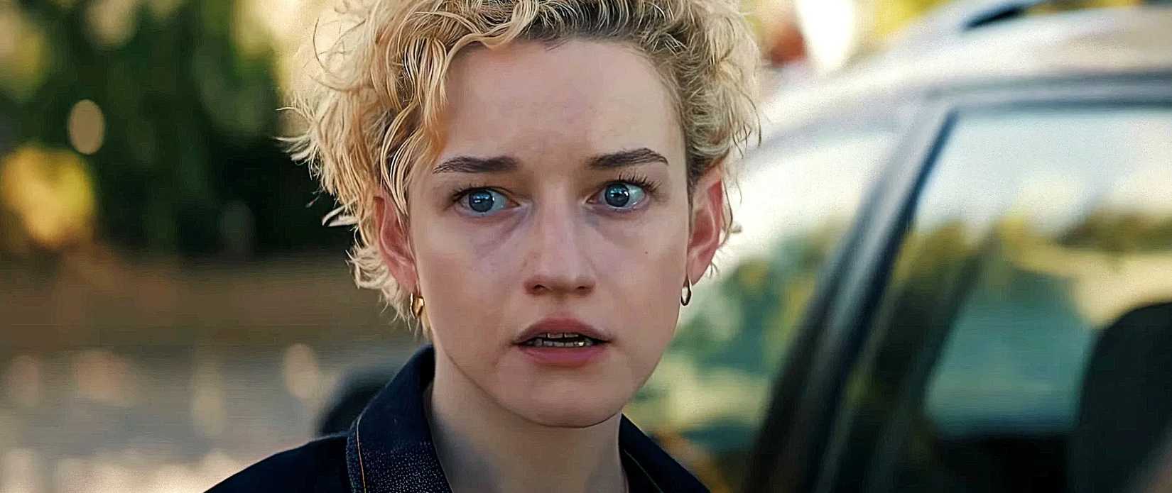 Julia Garner with tears in her eyes in Weapons