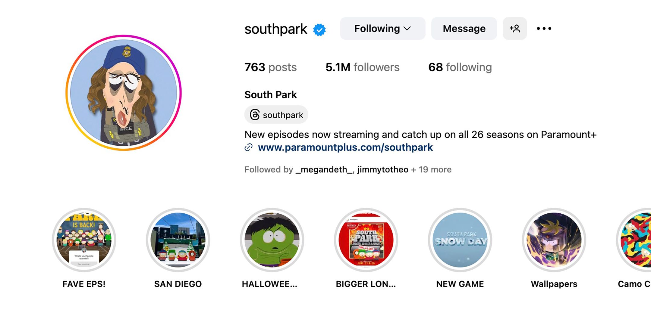 Kristi Noem South Park Instagram profile picture