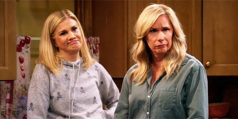 Leanne and Carol in an episode of Leanne, looking off-camera