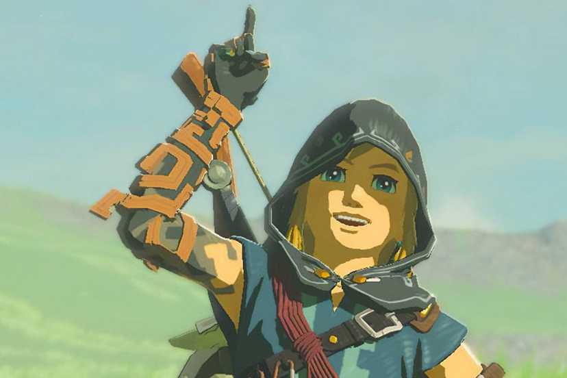 Link from Tears of the Kingdom smiling while pointing his finger in the air.