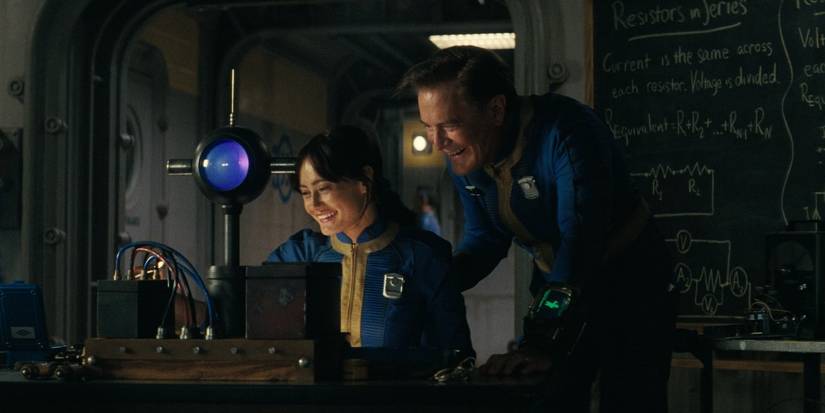 Lucy and Hank working on a gadget in Fallout series