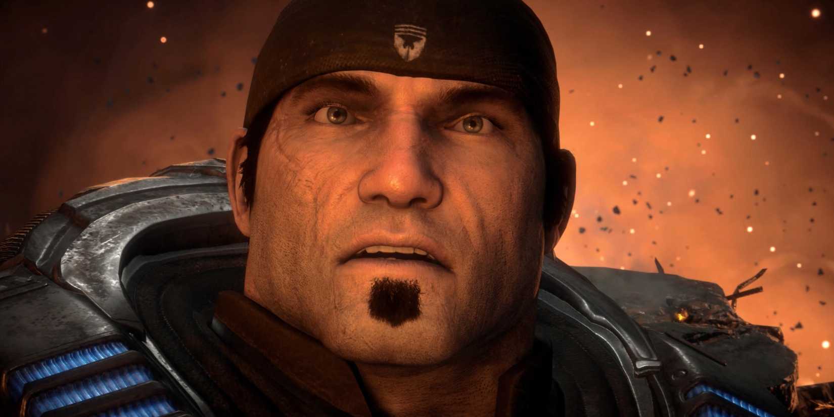 Marcus Fenix looking surprised in Gears of War Reloaded.