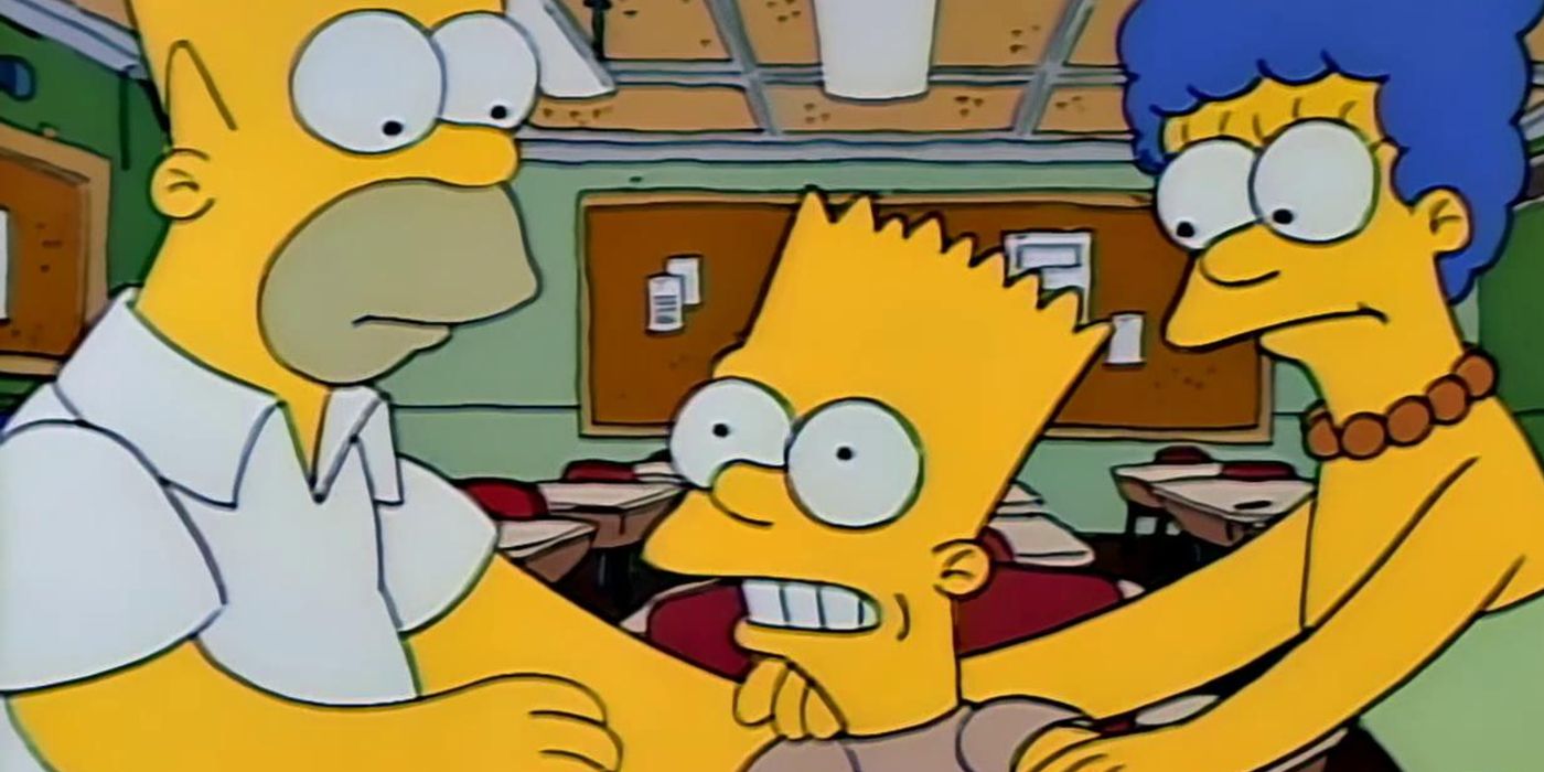 Marge e Homer segurando Bart em Simpsons, temporada 2