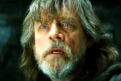 Mark Hamill as Luke Skywalker looking concerned in The Last Jedi