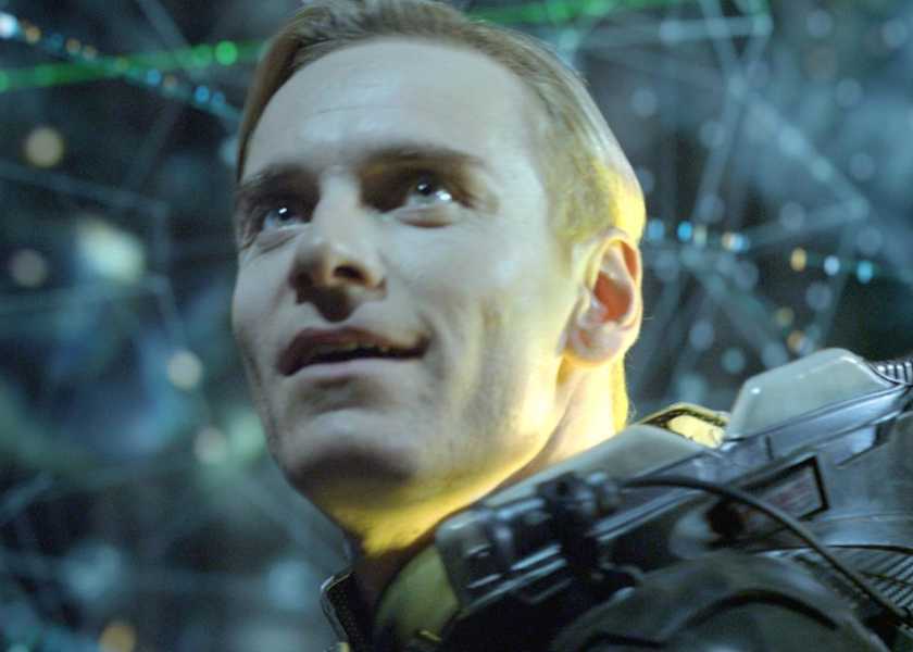 Michael Fassbender as David looking up in Prometheus