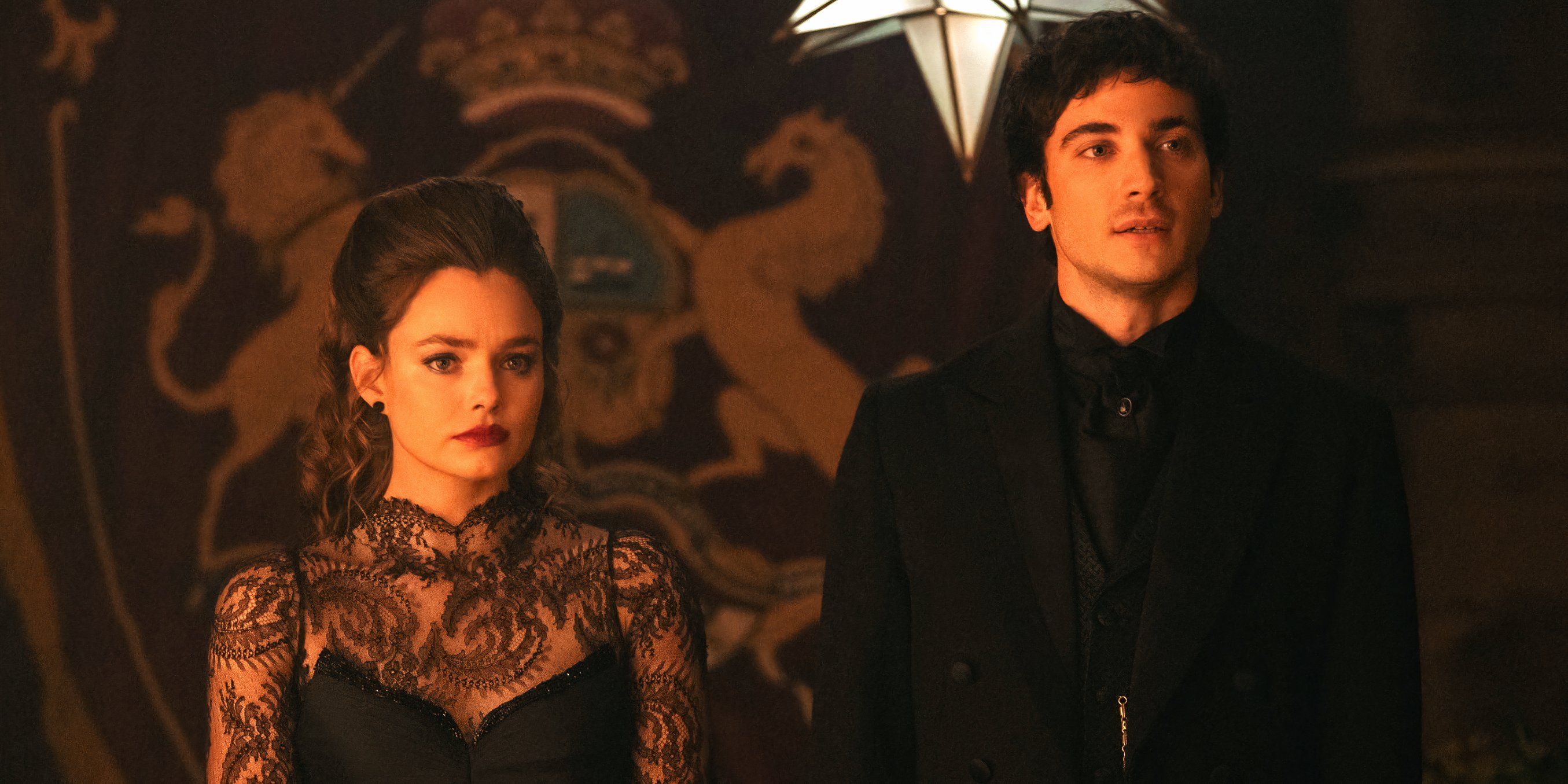 Nan and Theo at the masquerade in The Buccaneers season 2 episode 8
