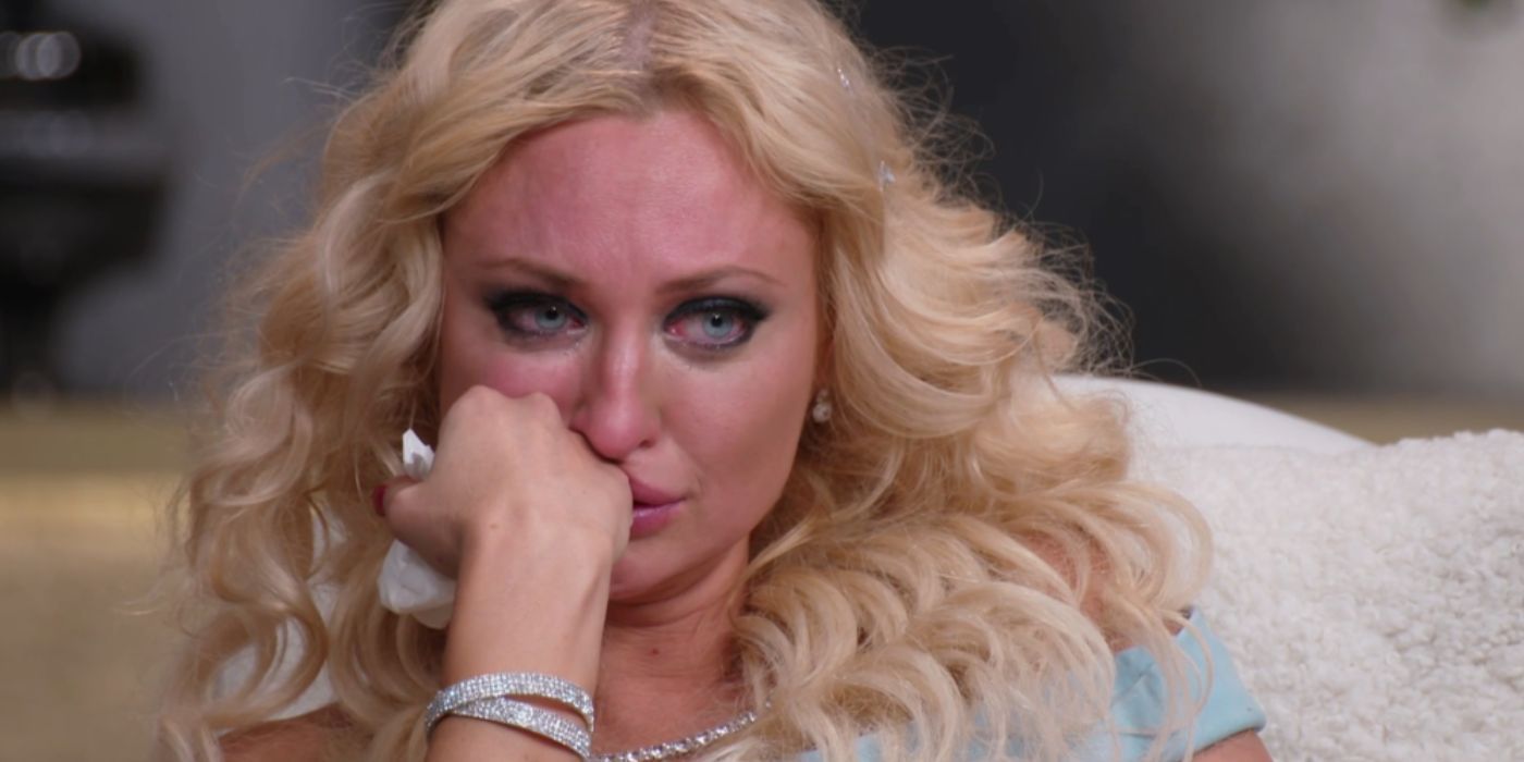 Natalie Mordovtseva in 90 Day Fiance crying in blue dress
