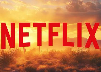 Netflix logo in Western desert