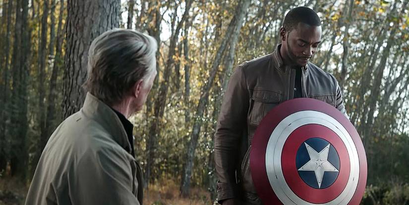 Old Steve Rogers gives the Captain America shield to Sam Wilson in Avengers Endgame