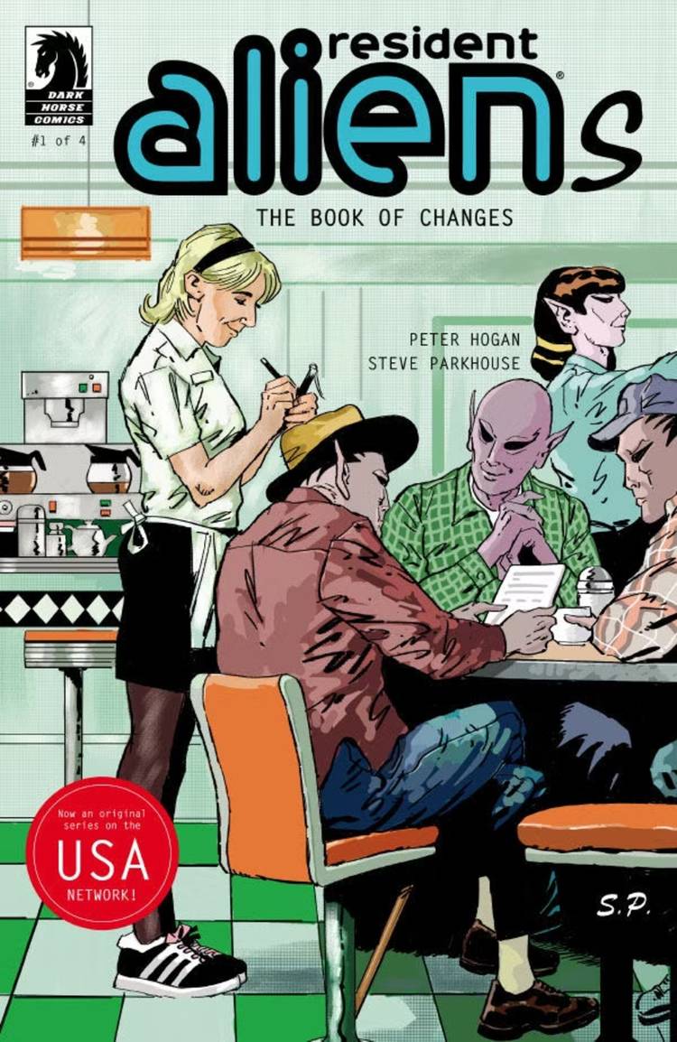 Resident Alien Book of Changes #1, aliens at a diner