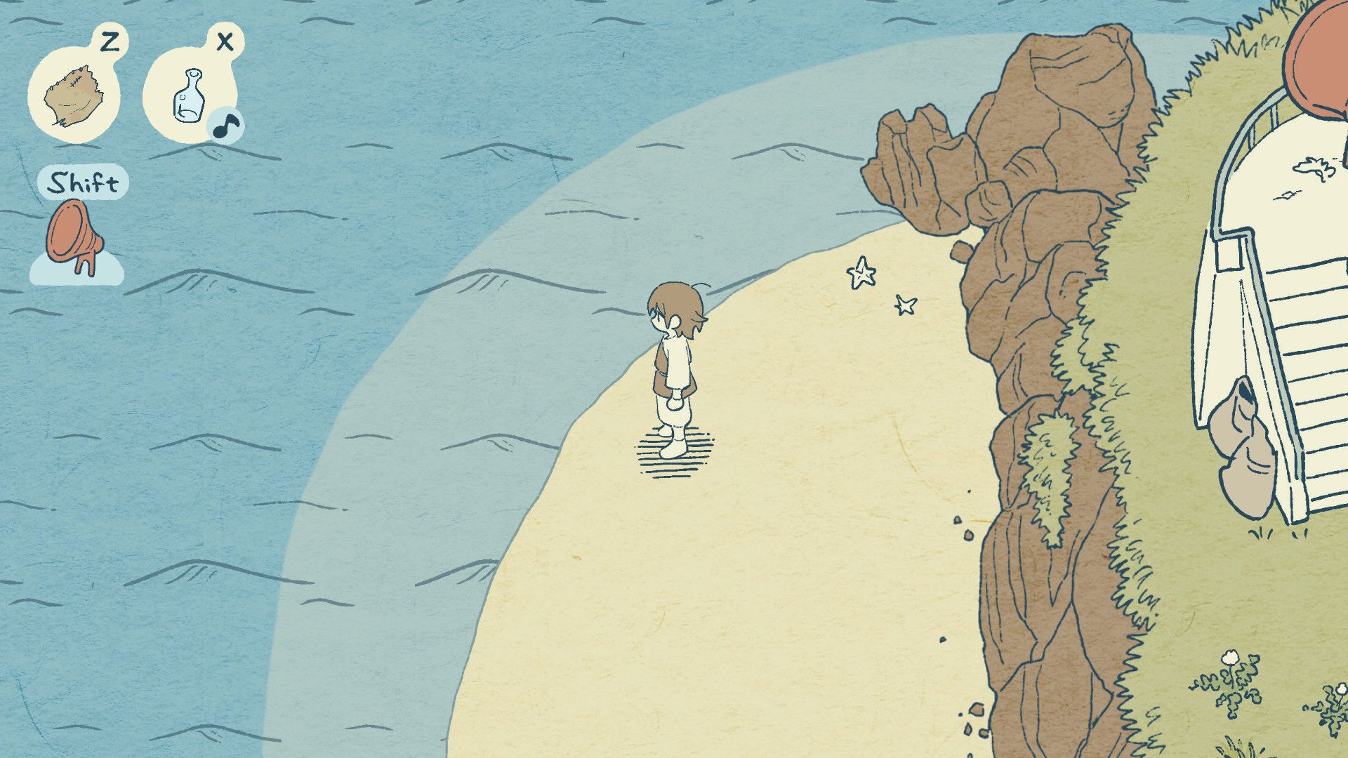 Resonance of the Ocean character standing on a beach by the water