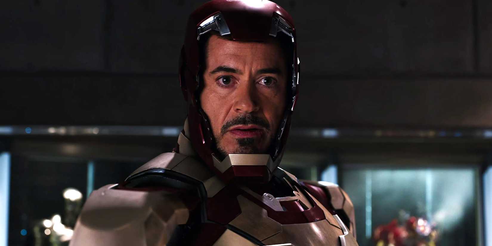 Robert Downey Jr.'s Tony Stark looking serious in Iron Man 3