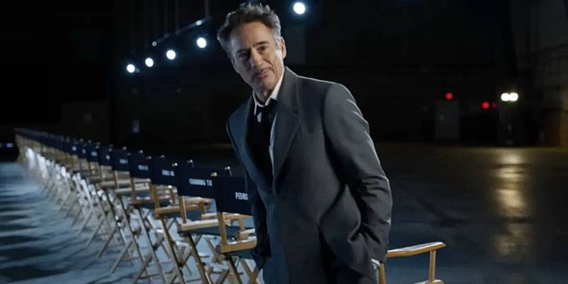 Robert Downey Jr stands proudly in front of Avengers Doomsday's cast chairs