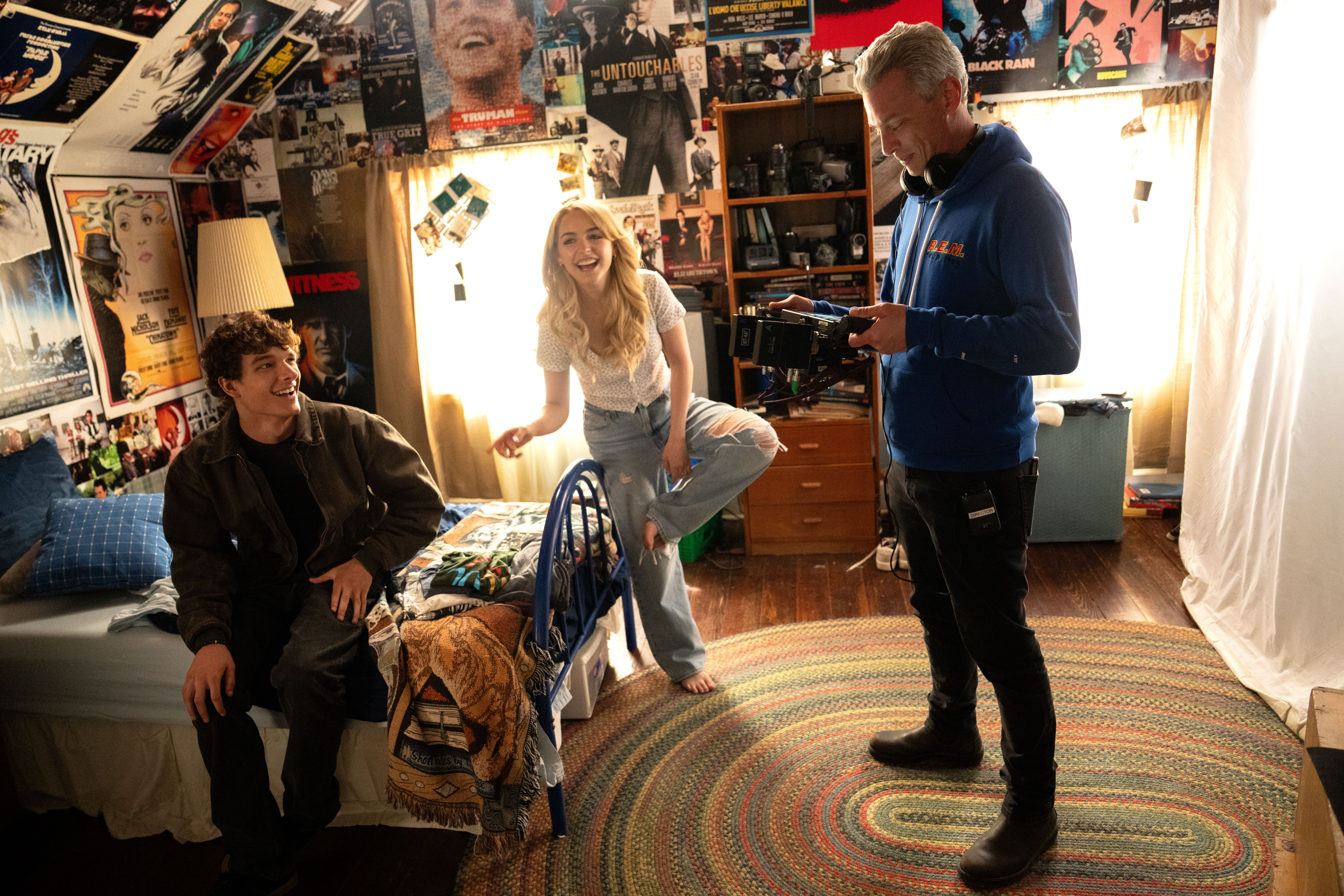 Mason Thames as Miller, McKenna Grace as Clara, and Director Josh Boone in Regretting You from Paramount Pictures