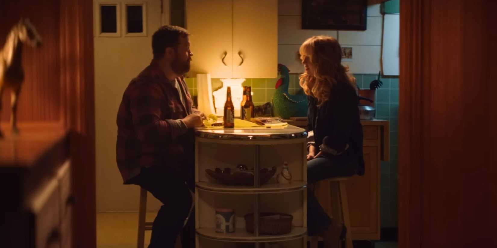 Paul Walter Hauser as Lefty Ledbetter and Sydney Sweeney as Penny Jo Poplin in Americana