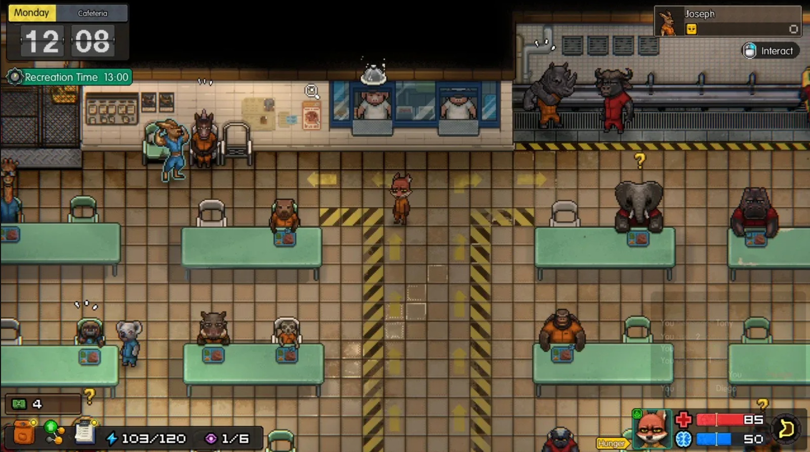 Back to the Dawn screenshot in a prison cafeteria
