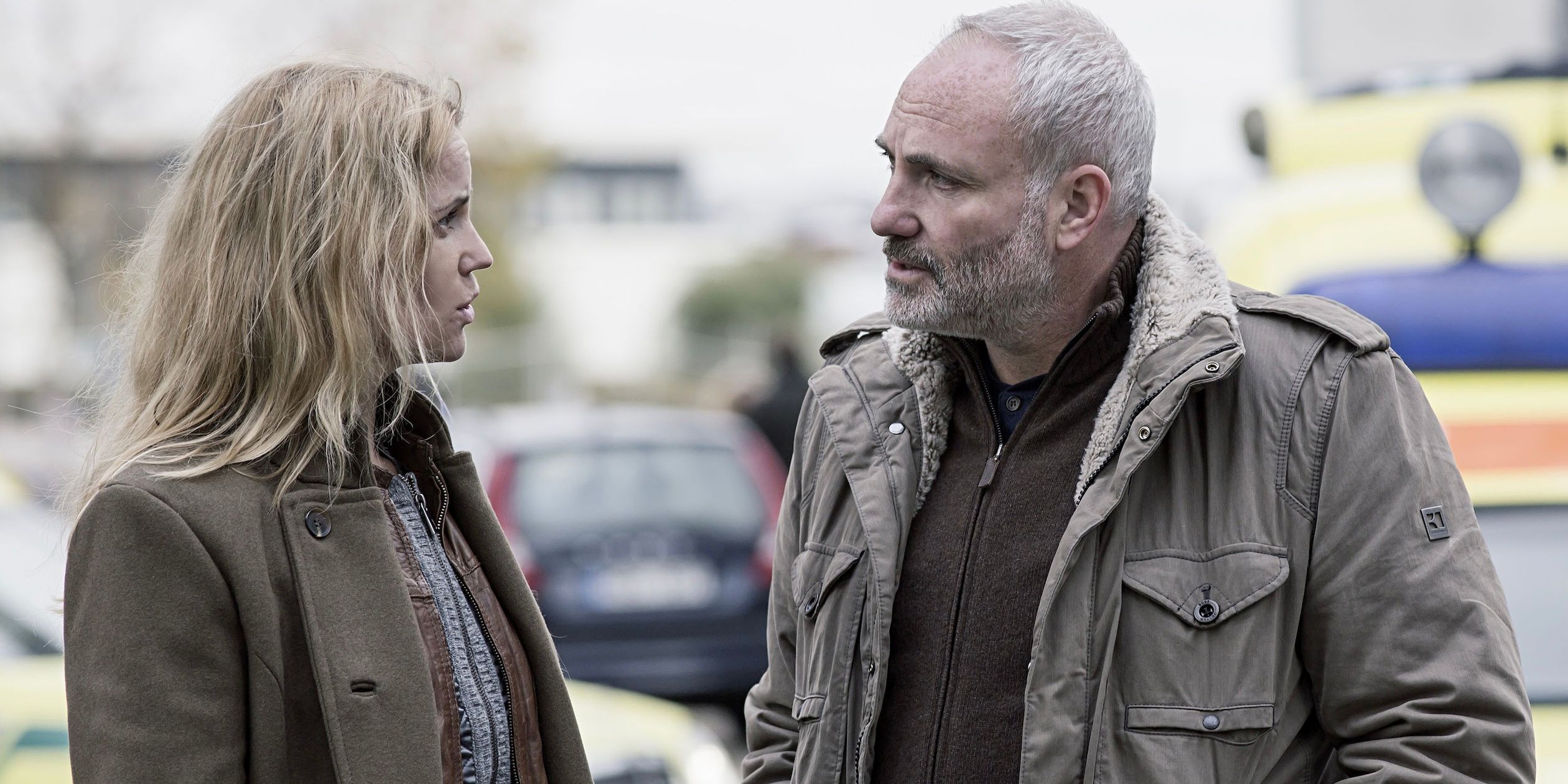 Saga Noren and Martin Rohde speaking in The Bridge