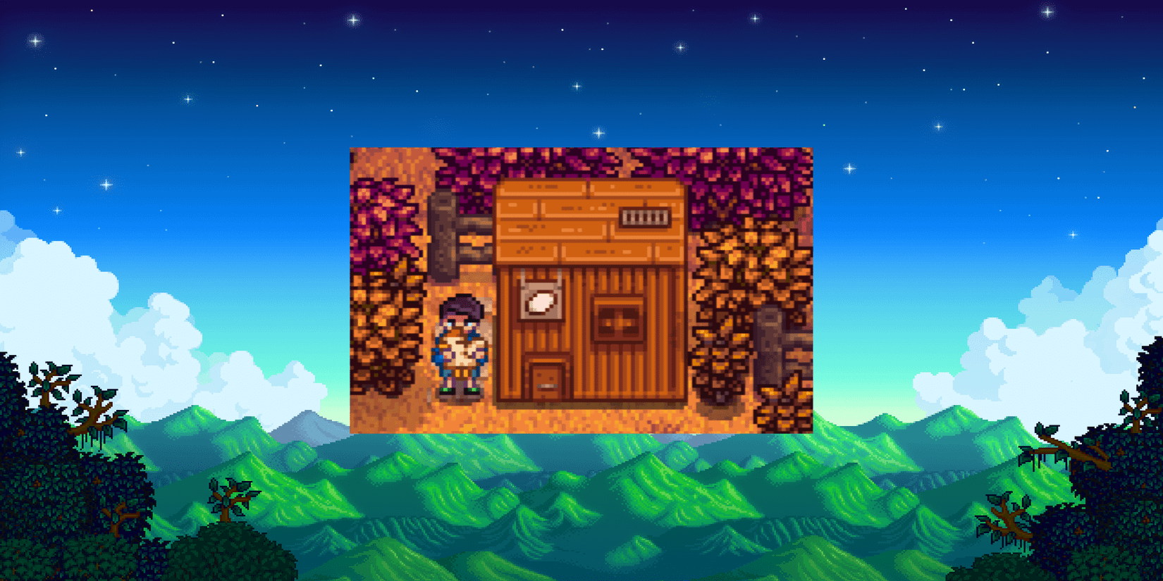 Shane holding his chicken in his personal coop
