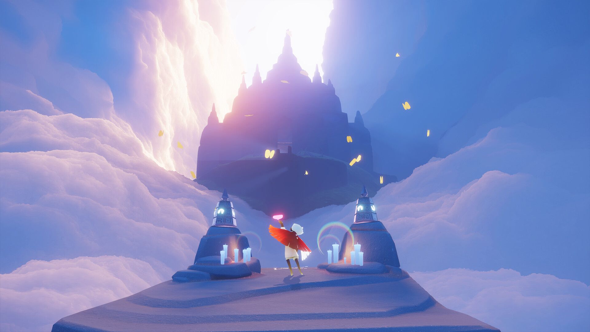 Sky Children Of The Light character standing on a path among the clouds