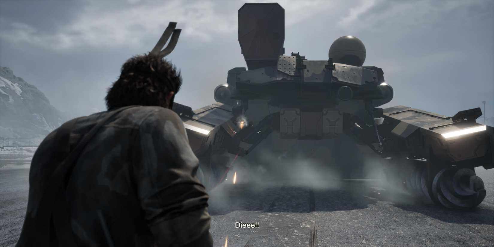 Cobra no caminho de um shagohod avançado em Metal Gear Solid Delta Snake Eater.