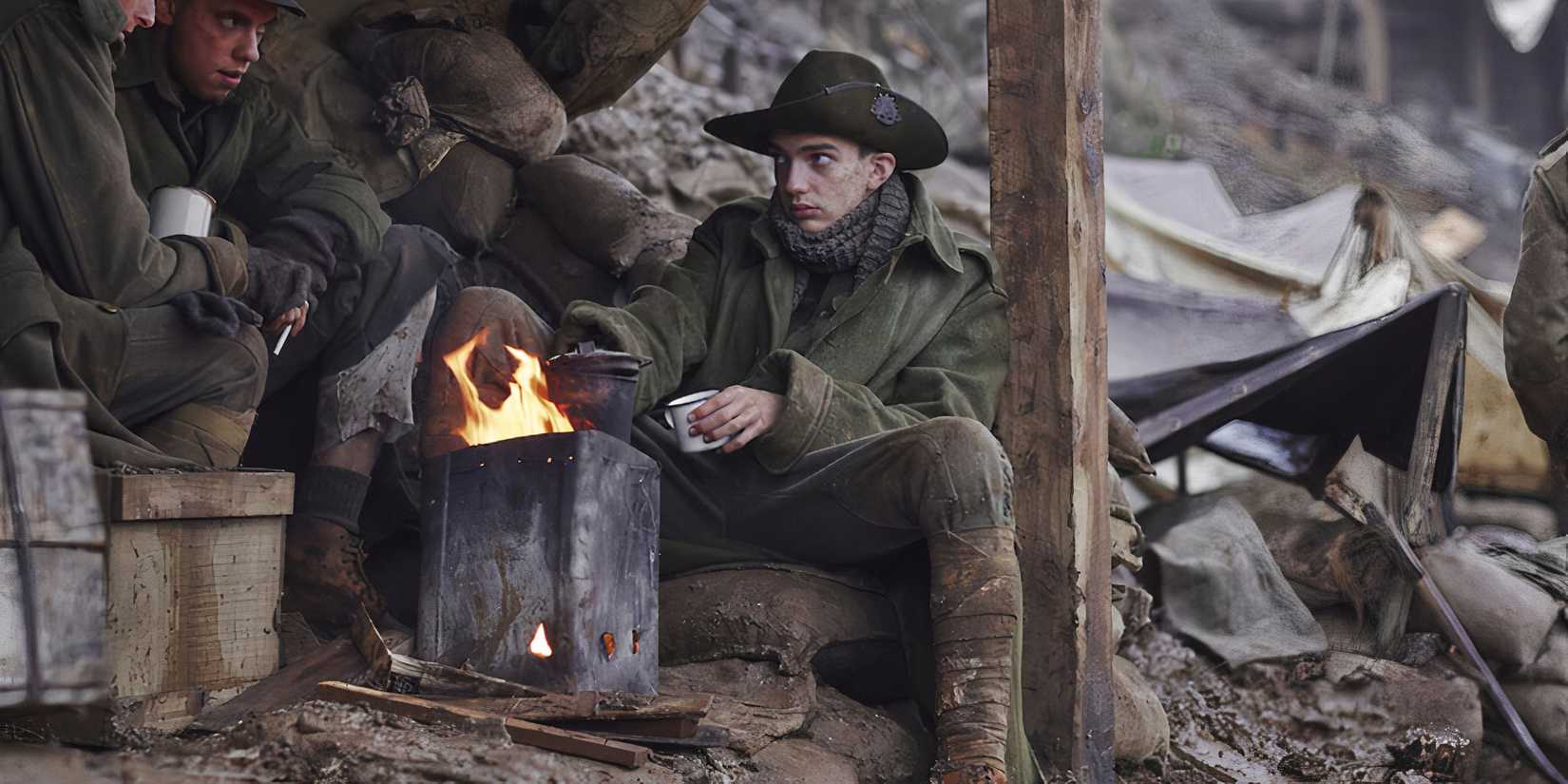 Soldiers in a trench in the TV show Gallipoli