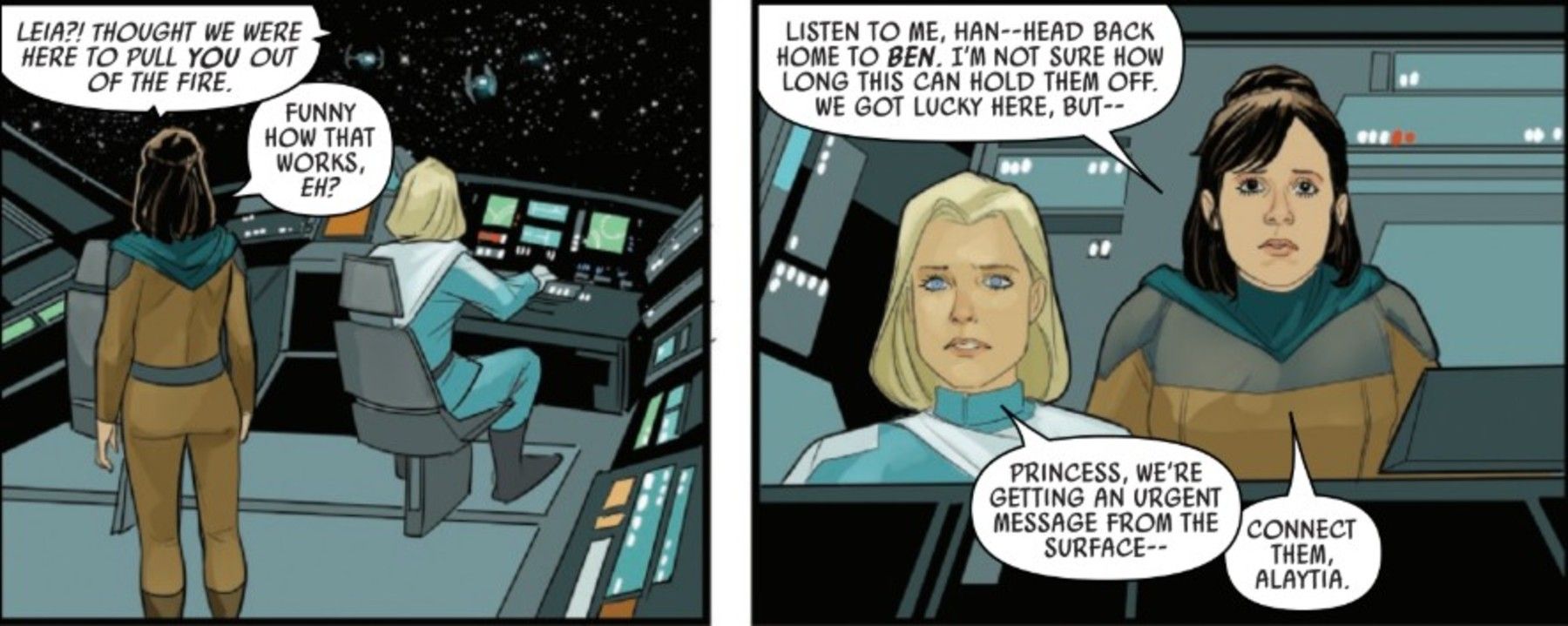 Star Wars #4, Leia salva Han e il Millennium Falcon durante uno scontro spaziale