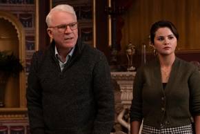 Steve Martin's Charles and Selena Gomez's Mabel looking surprised and intense in Only Murders in the Building season 5