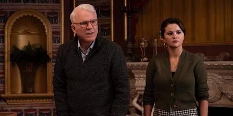 Steve Martin's Charles and Selena Gomez's Mabel looking surprised and intense in Only Murders in the Building season 5