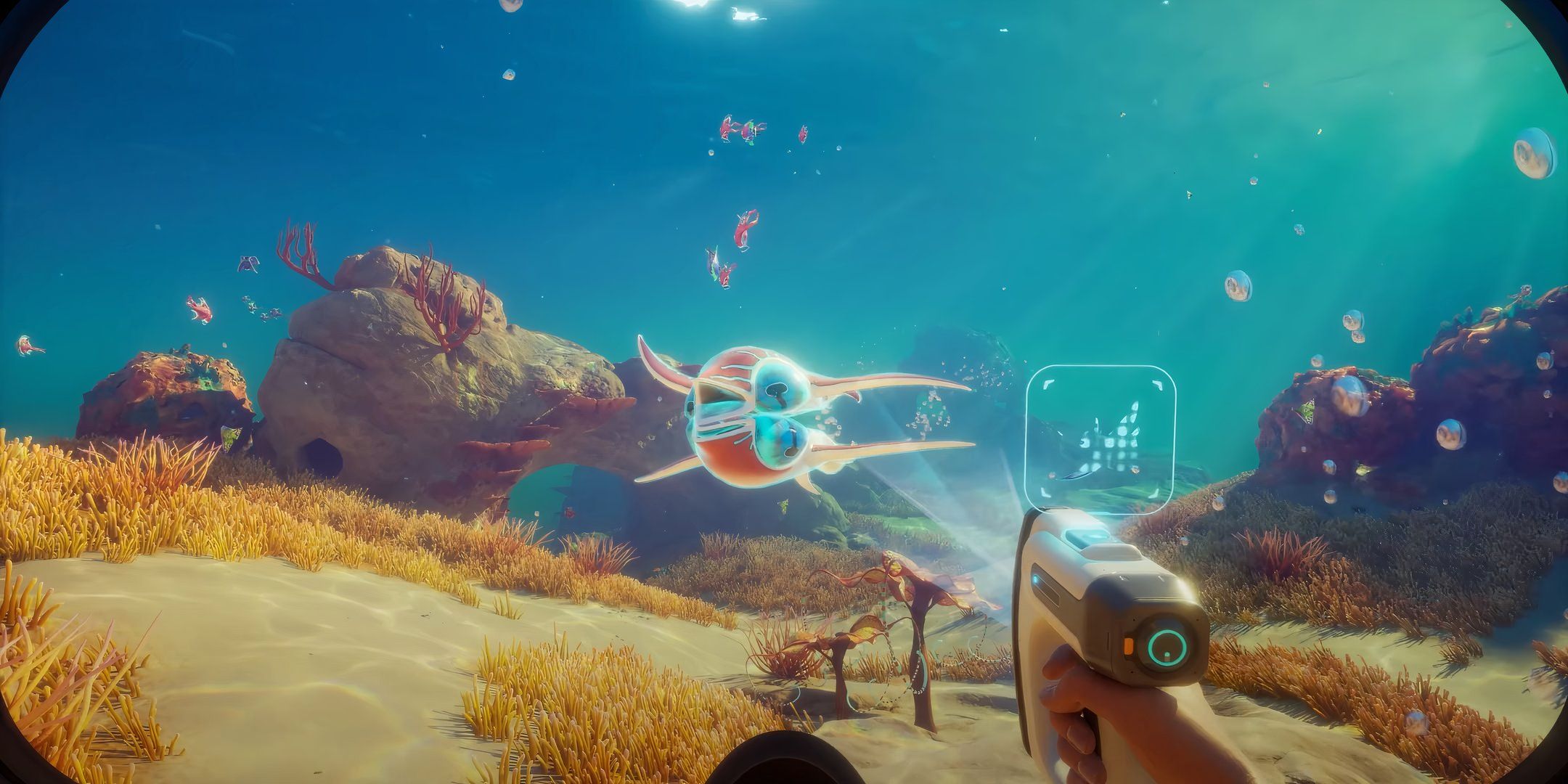 Subnautica 2 swimming with a gun