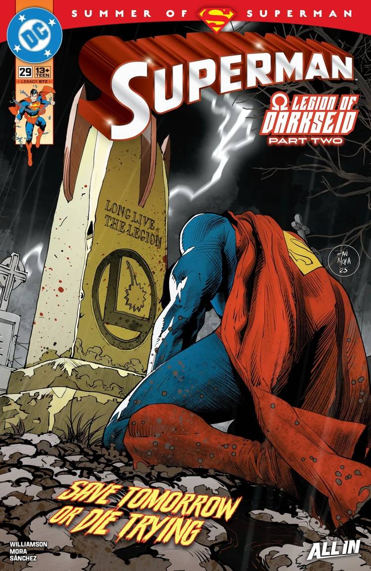 superman 29 cover, showing superman mourning